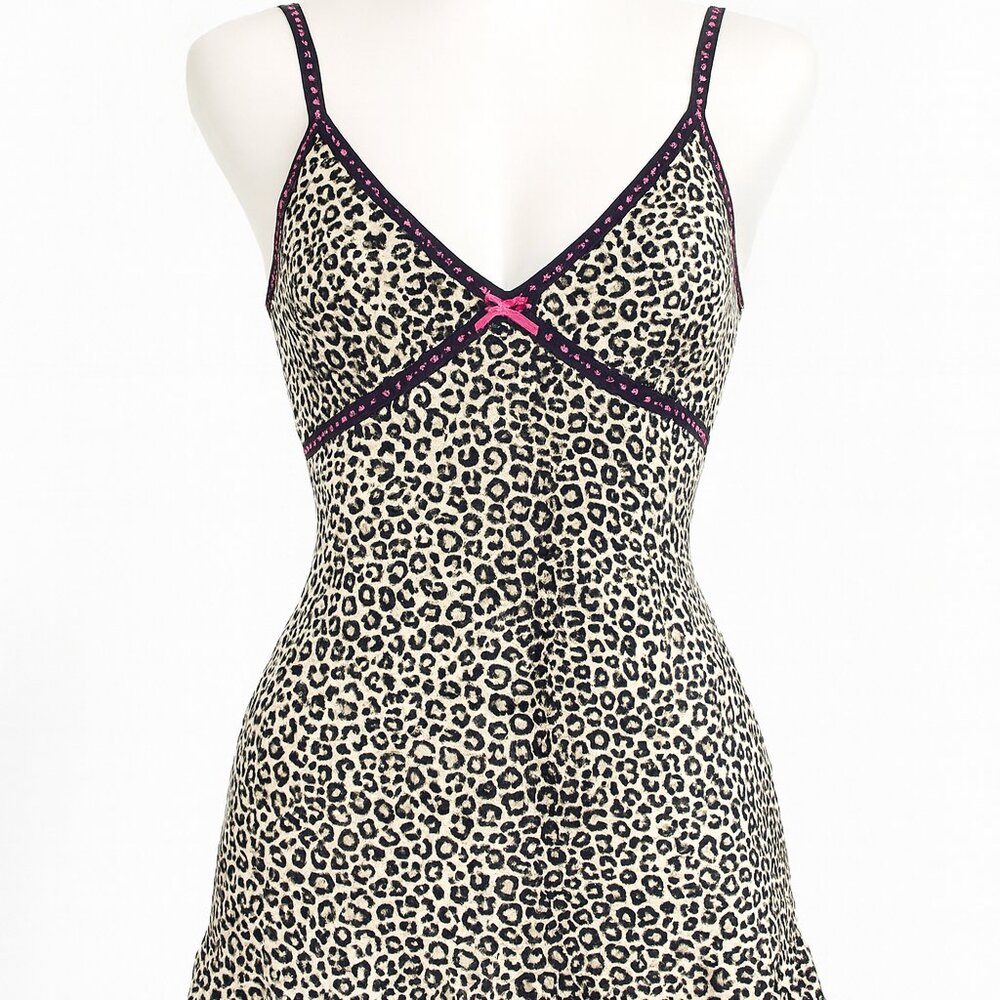 Pucker Up! Womens Slip Dress Animal Print and Pink Size Medium Ruffle Hem 90sY2K
